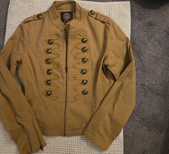 Tan Military Field Jacket with Epaulettes and Stand-Up Collar - Picture 1 of 6